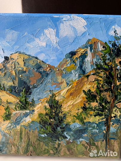 Картина маслом холст горный пейзаж Кавказ Домбай