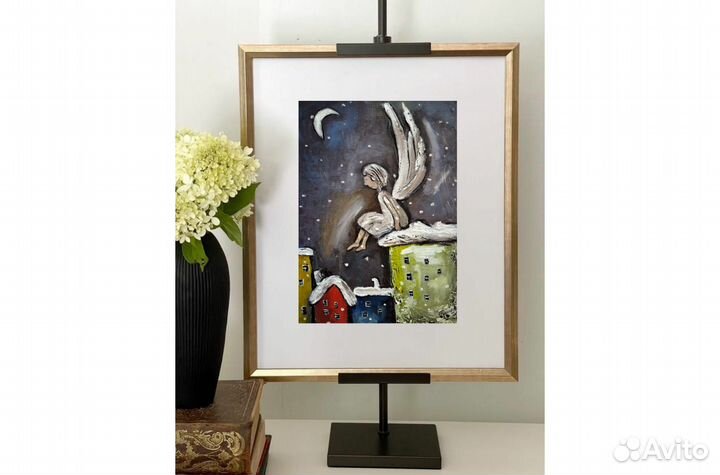 Картина Ангел Хранитель город маслом 35х25на заказ