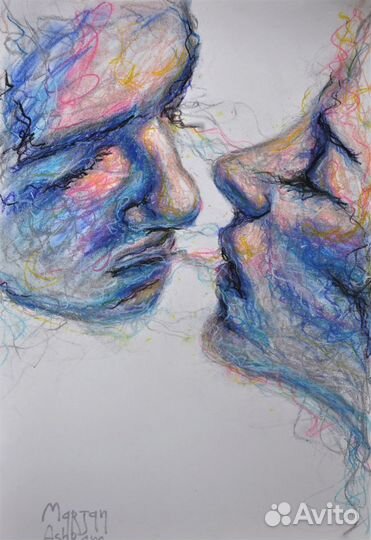 Картина пастелью «Поцелуй»