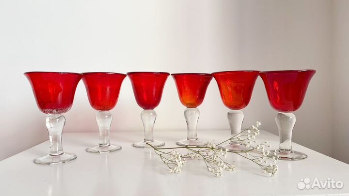 Фужеры винтаж цветное стекло бульгазе Швеция