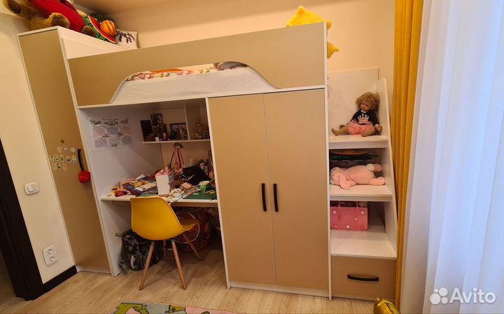 Двухярусная кровать чердак детская бу + шкаф