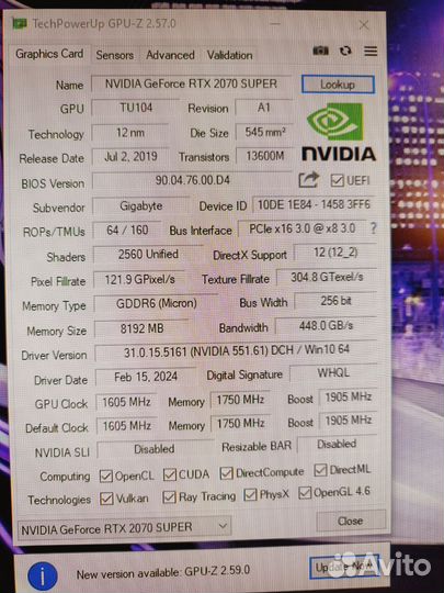 Видеокарта RTX 2070 super Gigabyte Aorus