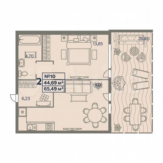 2-к. апартаменты, 65,5 м², 1/8 эт.
