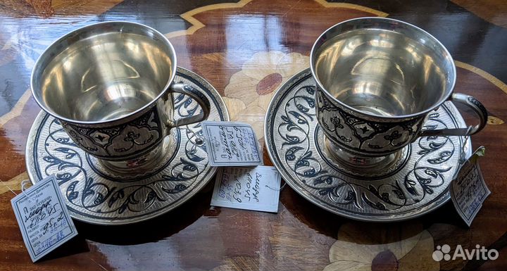 Чашка с блюдцем Кубачи серебро 875 чернь