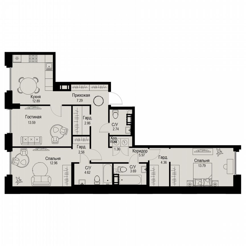 3-к. квартира, 88,7 м², 3/6 эт.