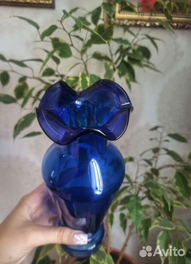 Ваза кобальтовое стекло СССР