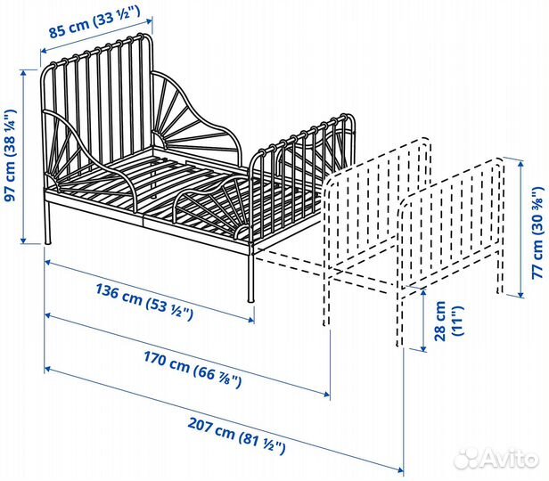 Детская кровать IKEA раздвижная металлическая