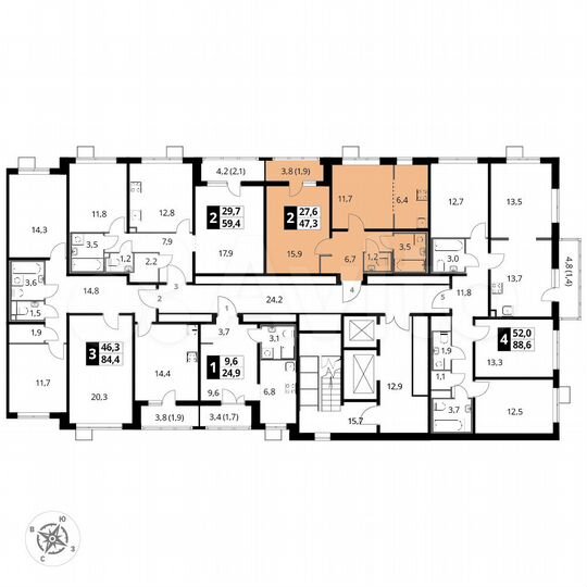 2-к. квартира, 47,3 м², 23/24 эт.