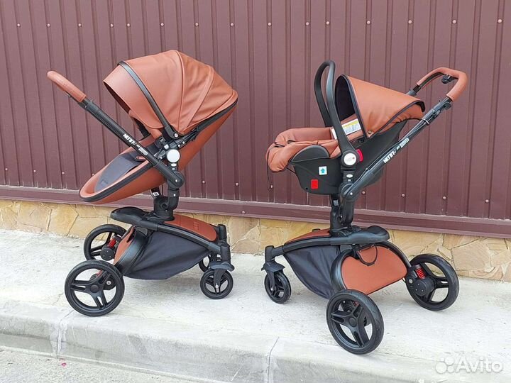 Коляска 3в1 Кожа на 360* Новая (карамель)