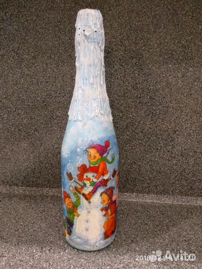 Декупаж шампанского к Новому Году