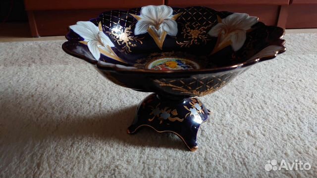 Ваза для фруктов на ножке. Кобальт