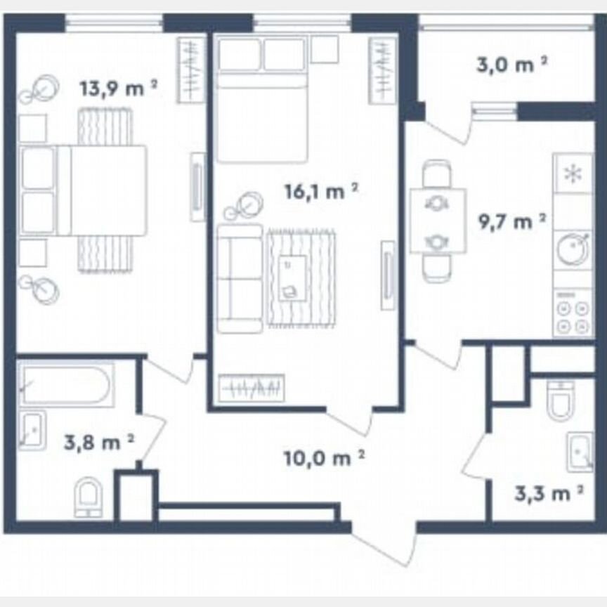 2-к. квартира, 58,3 м², 10/15 эт.