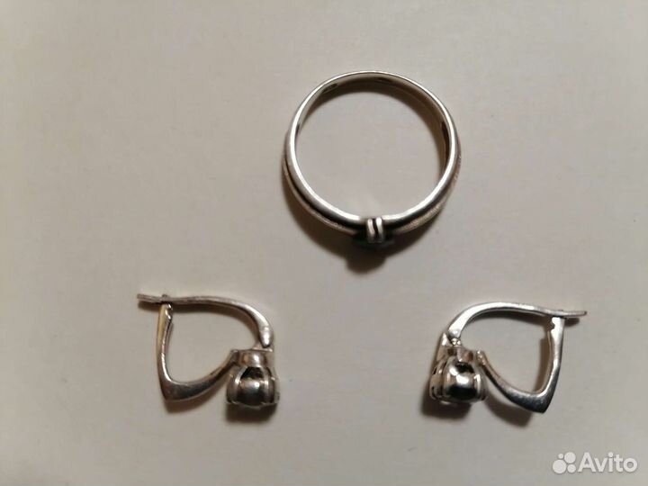 Кольцо и серьги с камнями серебро 925пр