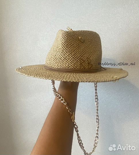 Соломеная премиум шляпа с фурнитурой