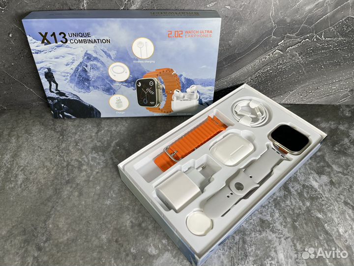 Подарочный набор apple 5 в 1 наушники смарт часы