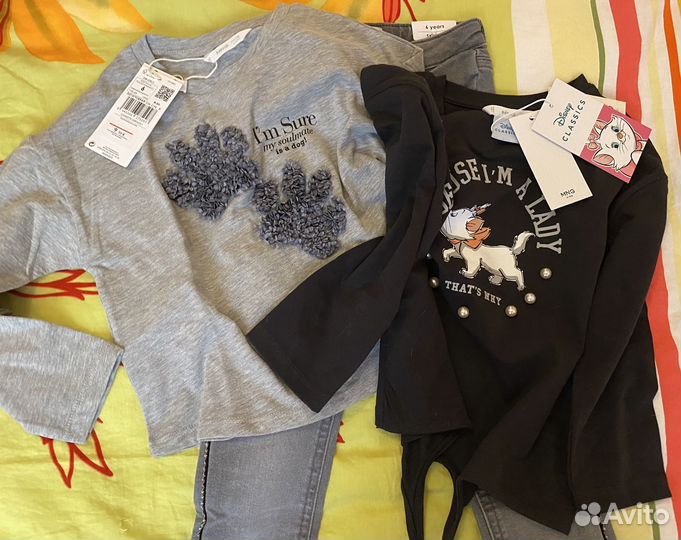 Джинсы для девочки + 2 лонгслива mango (116) Новые