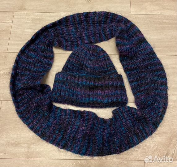 Комплект шапка такори и снуд, мохер, handmade