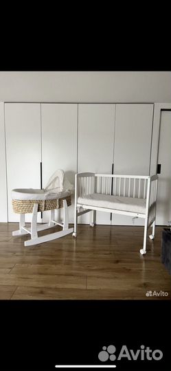 Приставная кооватка и люлька плетеная