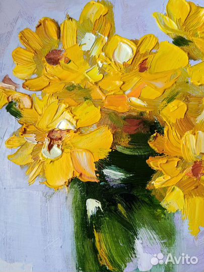 Цветы букет жёлтых цветов миниатюра маслом