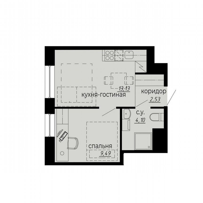 1-к. апартаменты, 29,3 м², 4/10 эт.