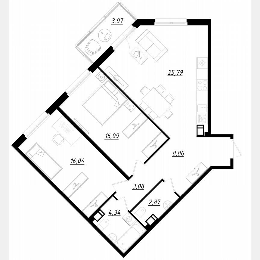 2-к. квартира, 78,3 м², 4/5 эт.