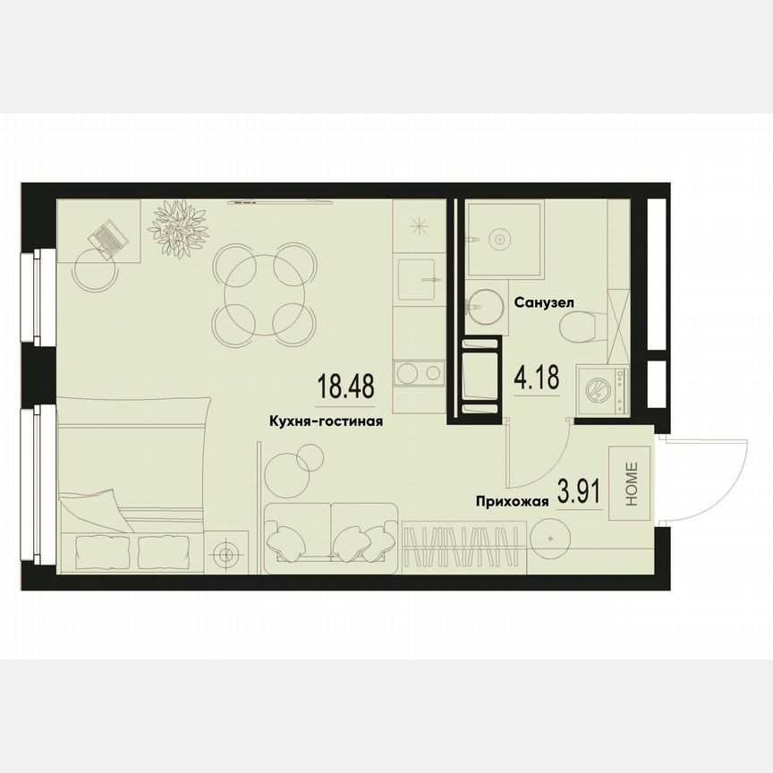 Квартира-студия, 26,6 м², 2/12 эт.