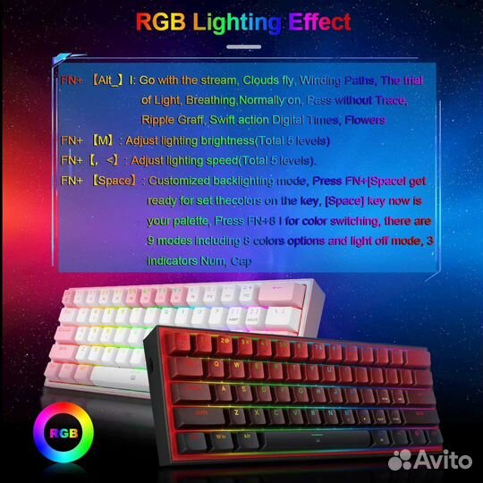 Reddragon fizz k617 RGB USB Клавитаура