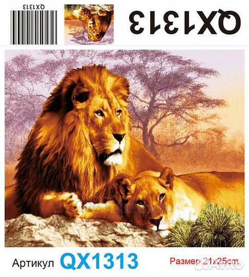 Алмазная мозаика 21x25 Лев и львица на камне