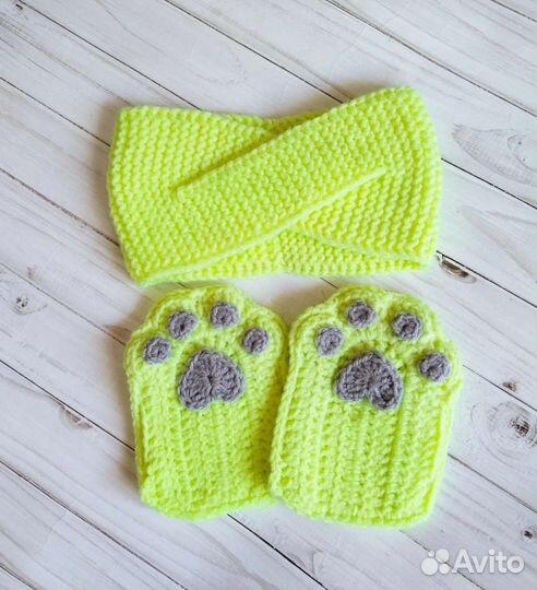 Повязка на голову и митенки