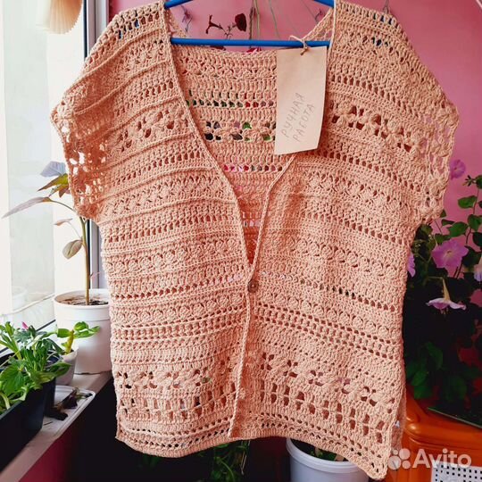 Кардиган вязаный крючком, жилет бохо женский