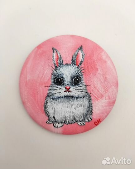 Значок картина миниатюра акрилом Кролик