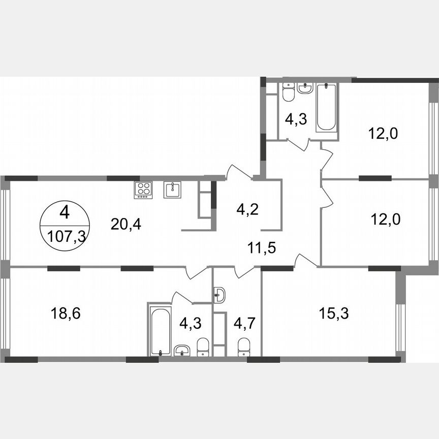 4-к. квартира, 107,3 м², 13/17 эт.