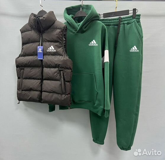 Мужской флисовый спортивный костюм Adidas тройка