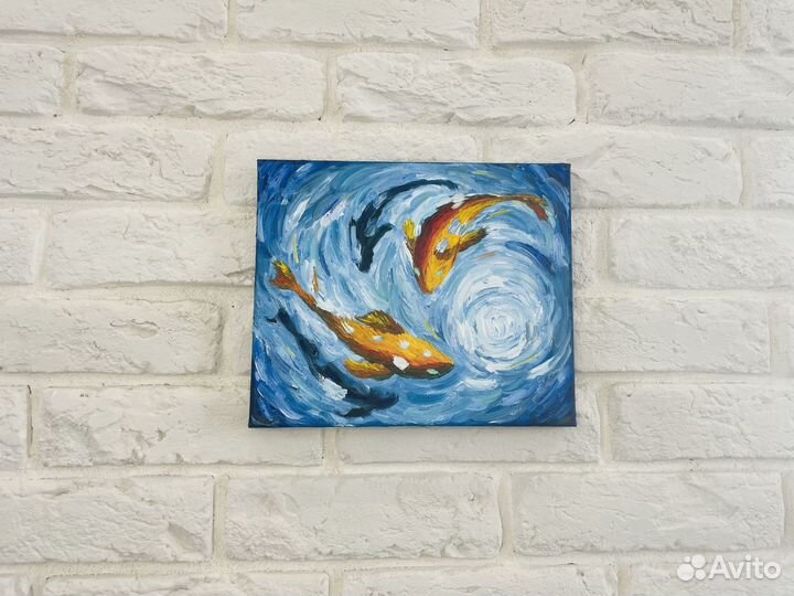 Картина маслом: Рыбки Кои