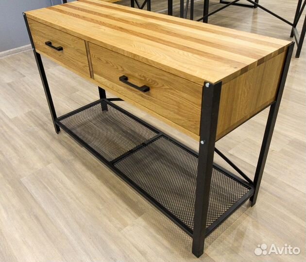 Консоль дуб на металле с сеткой