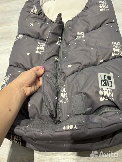 Зимний конверт в коляску leokid с варежками