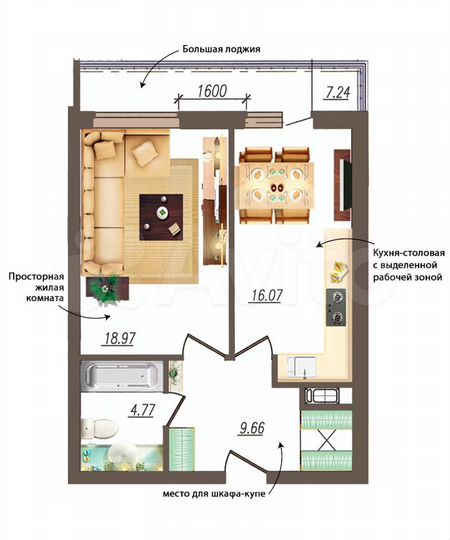 1-к. квартира, 49,5 м², 17/19 эт.