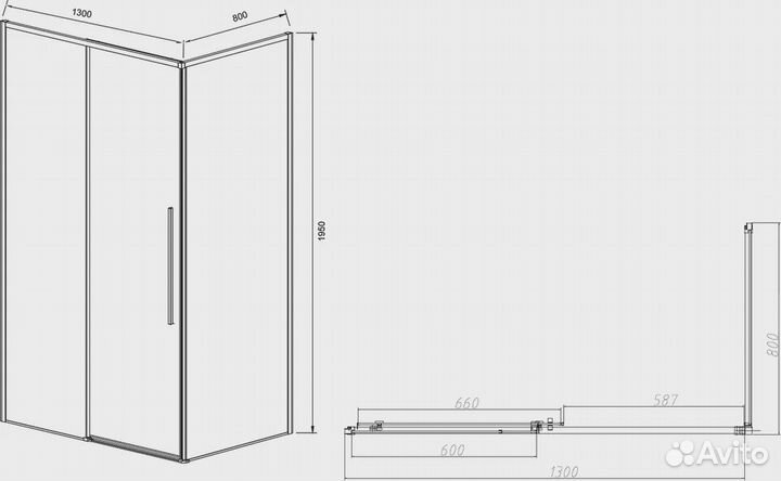 Душевой уголок Vincea Slim-N 130х80 профиль черный стекло прозрачное