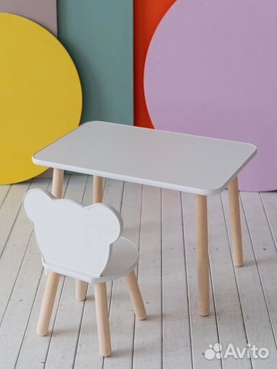 Детский столик прямоугольный и стульчик Мишка