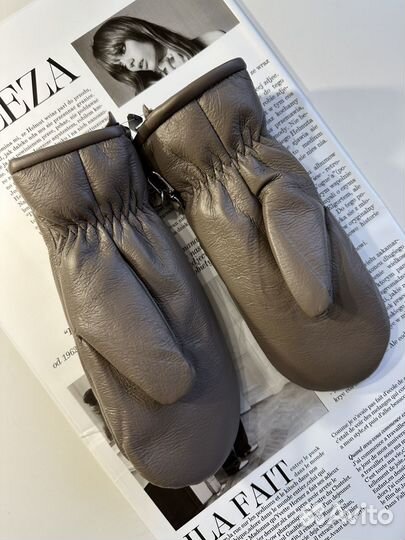 Рукавички кожа новые стильные теплые варежки