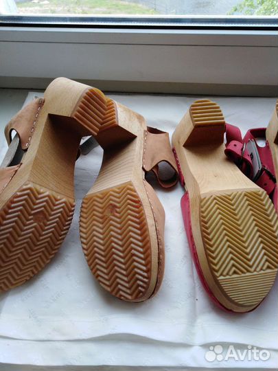 Сабо кожаный верх, деревянная колодка. Новые с бир