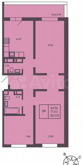 3-к. квартира, 80,1 м², 6/19 эт.