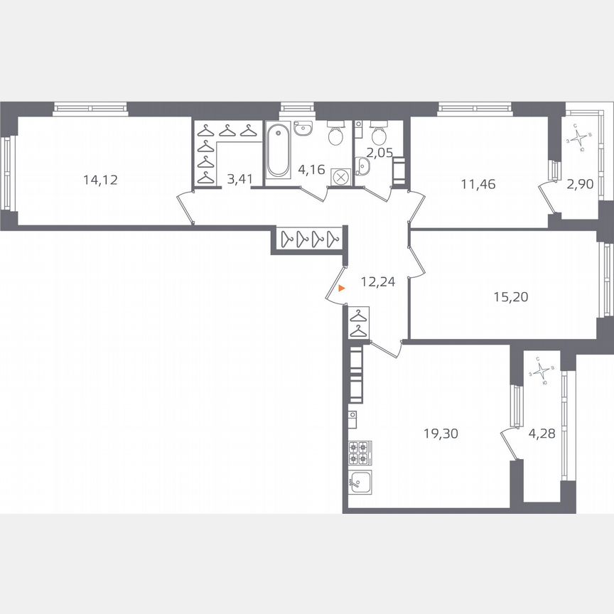 3-к. квартира, 85,5 м², 13/16 эт.
