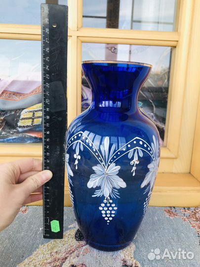 Ваза виноградная лоза синее стекло СССР