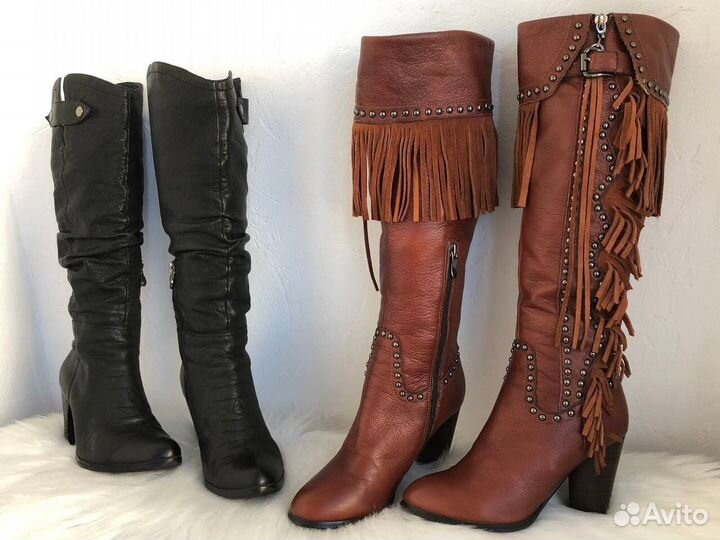 Сапоги кожаные с бахромой казаки демисезон 37