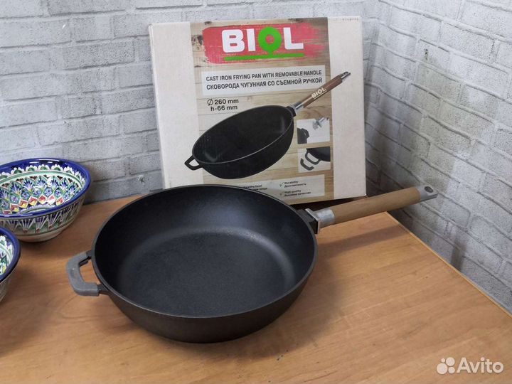 Сковорода-сотейник чугунная 260х66мм с дер. ручкой