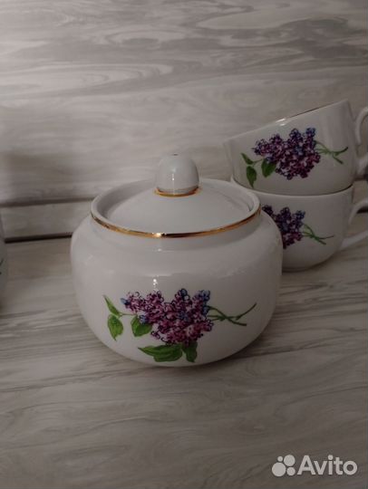 Чайные кружки и сахарница сирень Вербилки