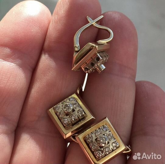 Золотые серьги, кольцо 583 проба ссср, с брилл