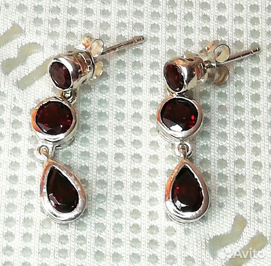 Серьги серебро гранат С361