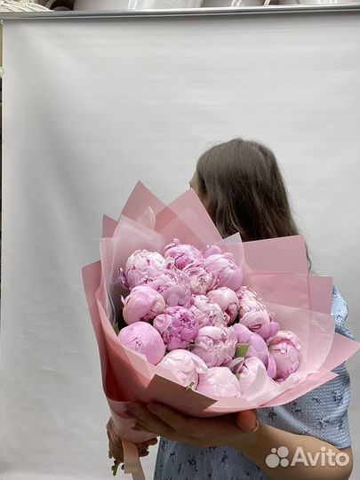 Букеты из пионов, 101 пион, букет роз розы